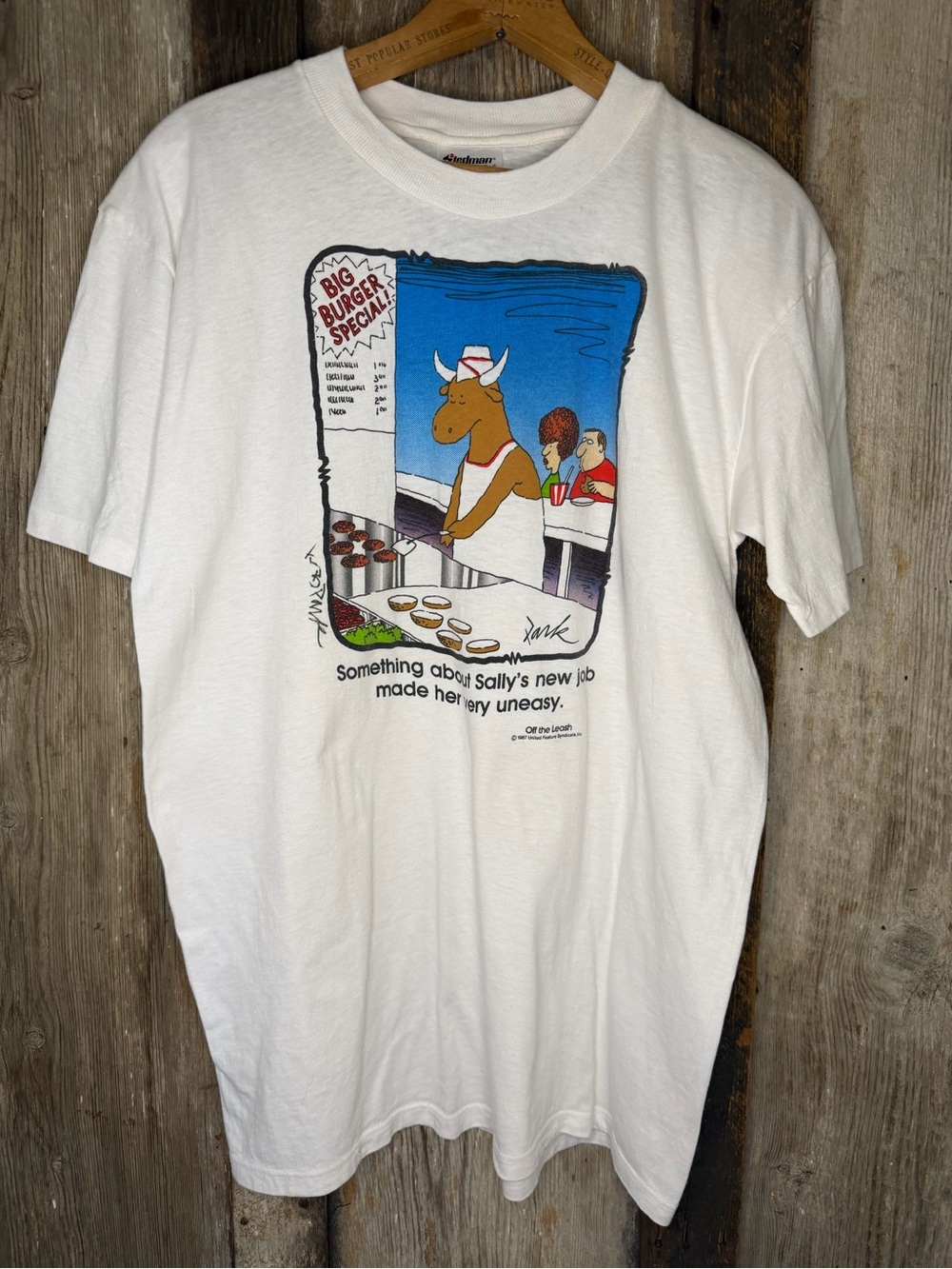 VTG 80s Stedman Off The Leash Big Burger Special Single Stitch T-Shirt Large